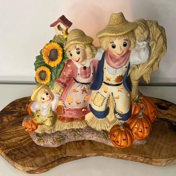 Scarecrow Family PartyLite Vintage Candle Holder Pumpkins Halloween Fall -EUC - Picture 13 of 16